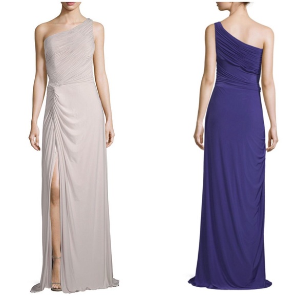 Rene Ruiz One-shoulder Gray Evening Gown w/ Slit - Picture 2 of 6